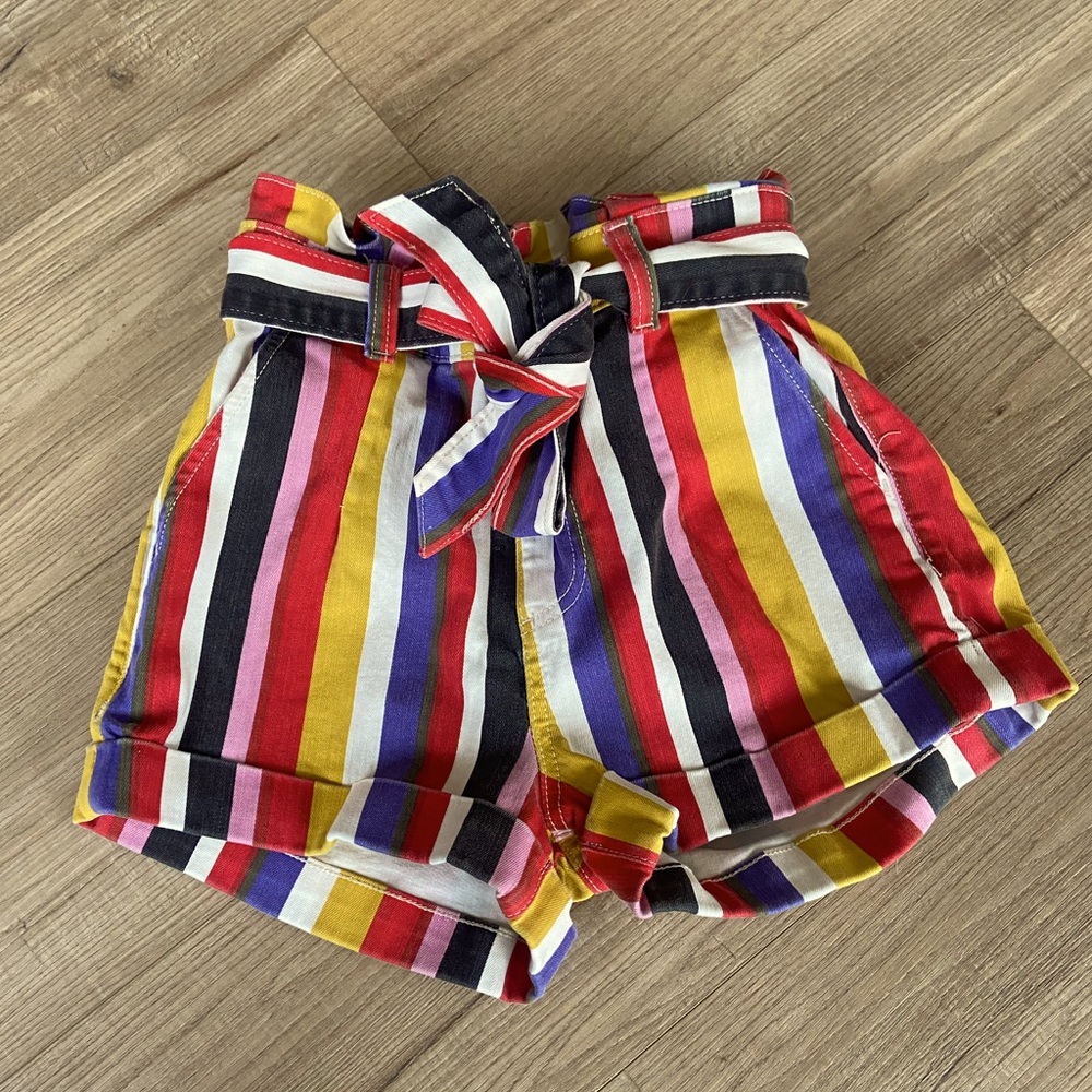 Express- super high waist, rainbow striped shorts